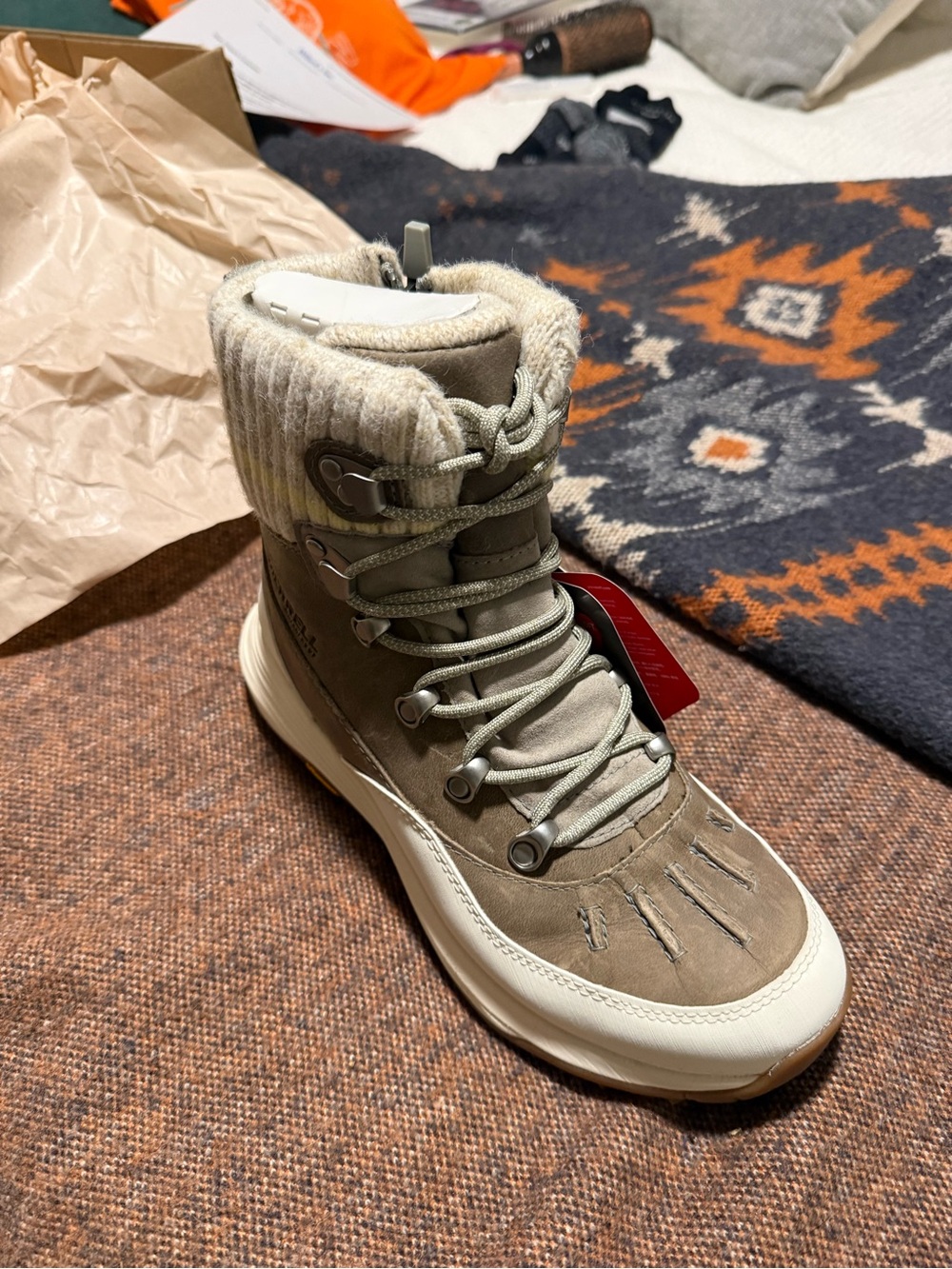 Sorel Women's Taupe and Cream Lace-Up Winter Boot